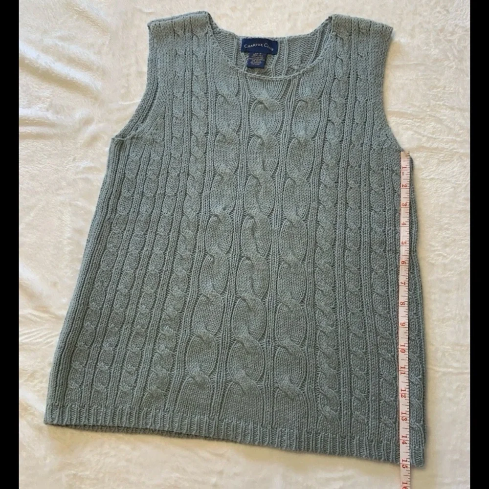 Charter Club Sage Green Cable Knit Sweater Vest Size Small. - Picture 7 of 7